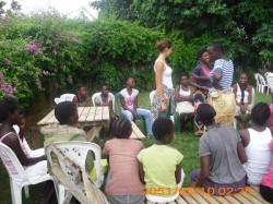 Barbeque 001 Maida being taught some tradition Zambian dance
