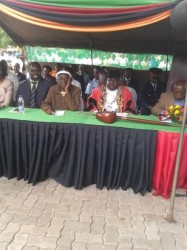 kr From left to right, outgoing Mayor Mr. Aggrey Njekwa, Chief Mukuni of the toka leya, New Mayor Mr. Milford Maambo and Southern province Minister Honourable Daniel Munkombwe